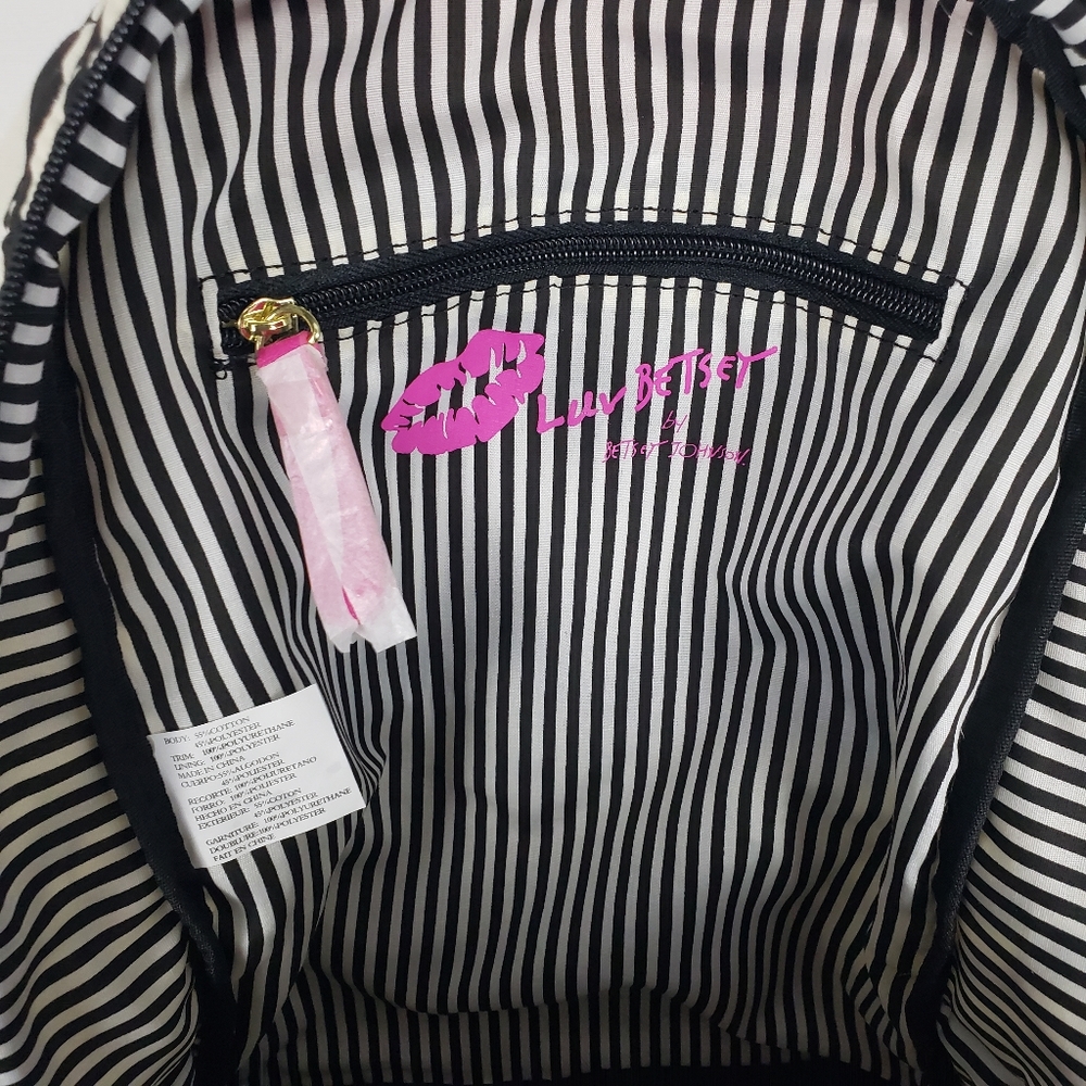 LUV BETSEY JOHNSON Backpack Black/White Stripe, Pink Trim, Funny Face - Picture 8 of 12